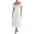 thumbnail image 2 of Robes Maxi pour Femmes 2023 avec Manches Aguichant Mode Ajustée Imprimée Femmes Décontractée à Manches Courtes Col Carré Robe Longueur Cheville Robe à Manches Courtes en Liquidation, 2 of 7