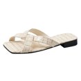 thumbnail image 1 of B91xZ Sandales Confort pour Femmes Mode Bout Rond Ouvert à Enfiler avec Sangle Tressée Pantoufles pour l'Été, Beige 6.5, 1 of 5