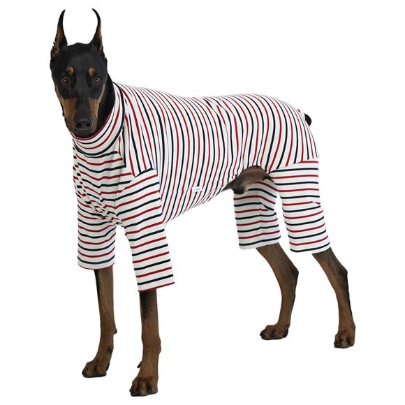 Lucky Petter Small Dog Pajamas Basic Onesie Doggie Jammies Stretchable Dog Jumpsuit Bodysuit pjs (4X-Large Stripe White)
