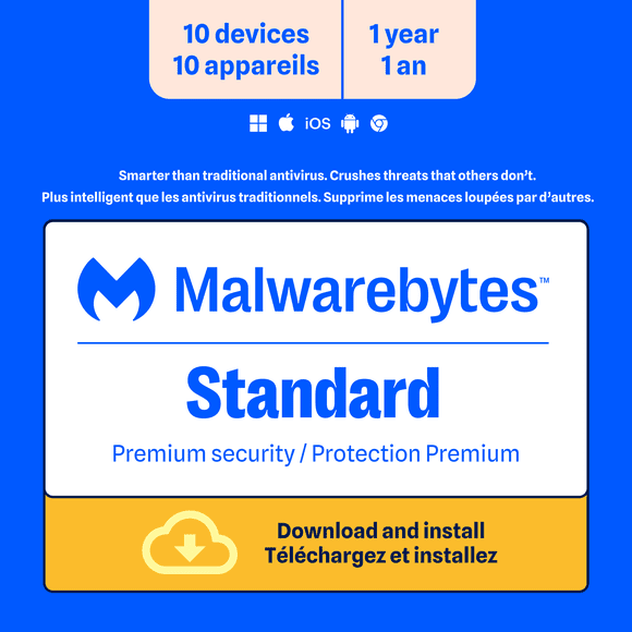 Malwarebytes Standard, Premium Software - 10 Devices, 1 Year [Digital Download]