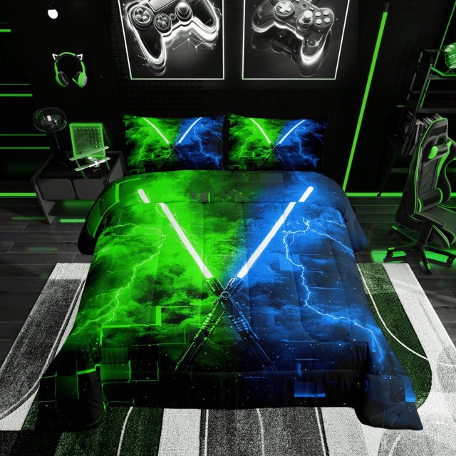 Erosebridal Ensembles de Literie Lightsaber pour Tout-Petits avec Couette pour Ados, Insert de Couette Géométrique Rectangulaire, Décor Mode Moderne, Réversible