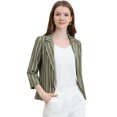 thumbnail image 1 of INSPIRE CHIC Blazer à Rayures pour Femme Manches 3/4 Décontracté Ouvert à l'Avant Revers Cranté Blazer TP Vert Armée, 1 of 6