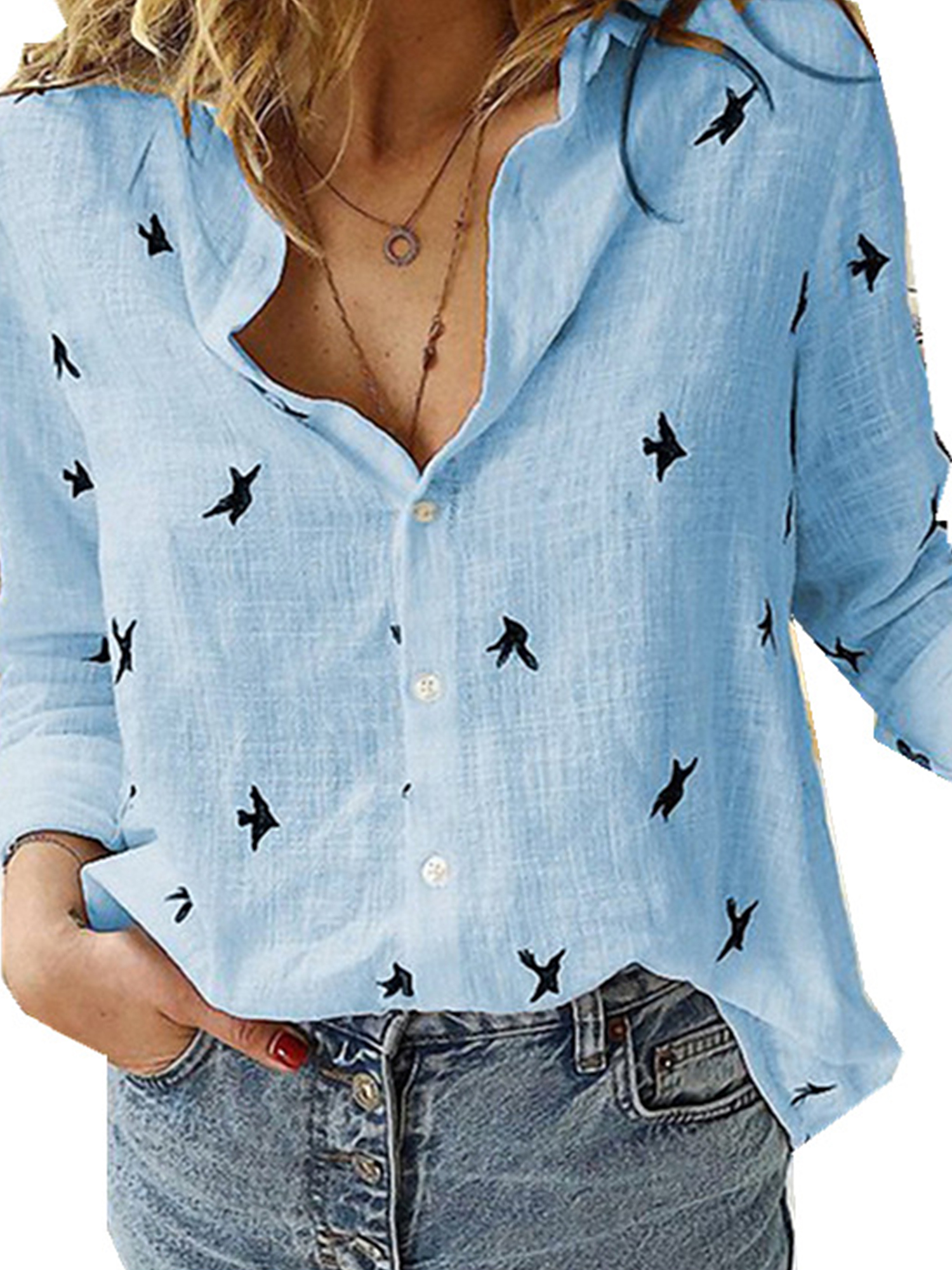 Innerwin Shirts Button Down Ladies Blouse Business Long Sleeve Loose Tops Blue Black 3XL
