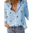 thumbnail image 1 of Innerwin Shirts Button Down Ladies Blouse Business Long Sleeve Loose Tops Blue Black S, 1 of 2