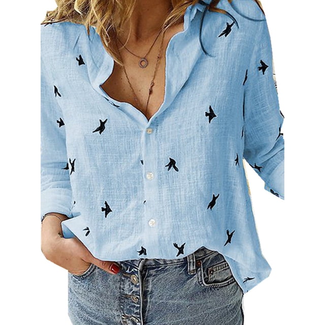 Innerwin Shirts Button Down Ladies Blouse Business Long Sleeve Loose Tops Blue Black S