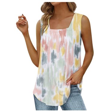 Birdeem Womens Summer Casual Tank Tops Loose Fit Pleated Square Neck Sleeveless Shirts Tops