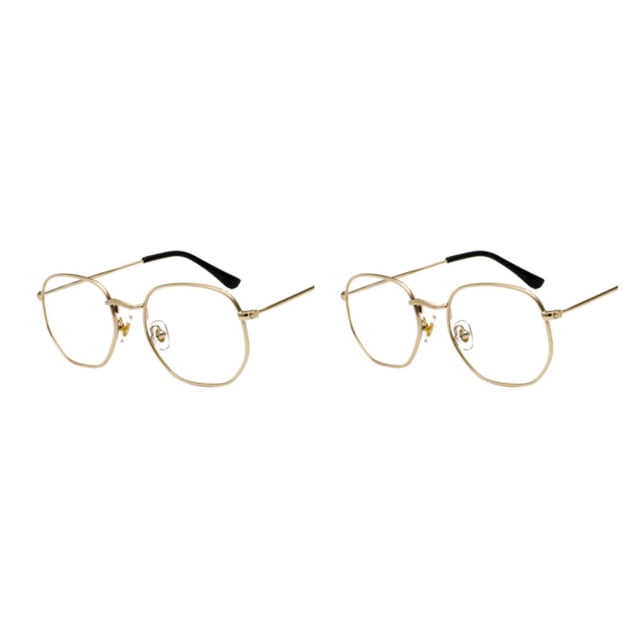 kurtrusly Lightweight Frame Unisex Hexagonal For Men And Women Materials gold anti-blue light 2Set