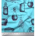 thumbnail image 1 of Soimoi Blue polyester Crepe Fabric Lavender,Bottle & Mortar And Pestle Kitchen Printed Fabric 1 Yard 42 Inch Wide, 1 of 3