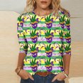 thumbnail image 2 of Penkiiy 2024 Chemise Manches 3/4 Mardi Gras Blouse Fantaisie Femme Imprimé Masque de Carnaval Tunique Thème Fête Col Rond Tee m Multicolore, 2 of 5