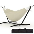 thumbnail image 1 of Hamac avec Support – Acier Réglable Robuste pour 2 Personnes – Capacité de 500 lb – Polyester Coton Portable – Sac de Transport Imperméable – Patio, Jardin, Camping et Balcon – Blanc Cassé, 1 of 6