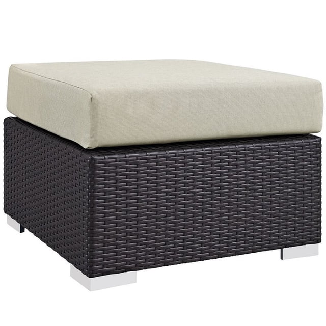 Modway Ottomane de Patio Carrée en Tissu et Rotin, Espresso/Beige