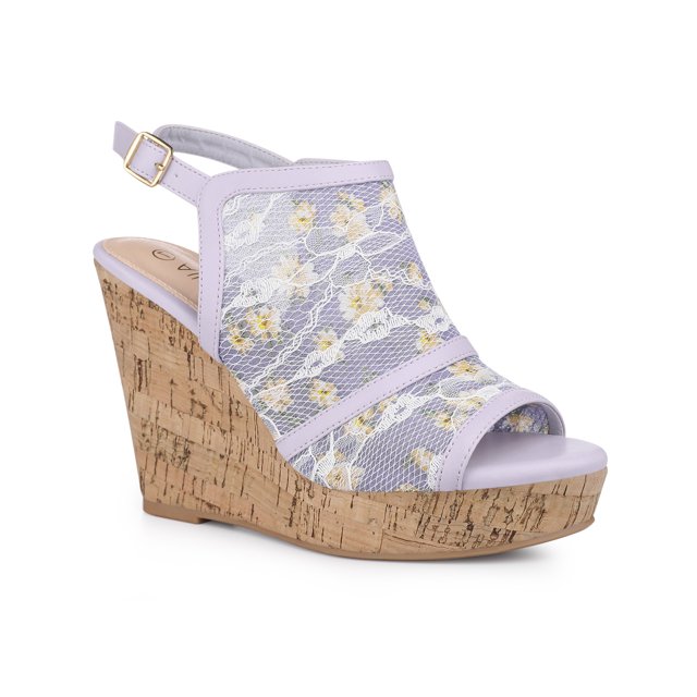 BLISSFUL STEP Women's Shoes Open Toe Platform Heel Laces Wedge Sandals Purple Yellow 7