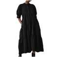 thumbnail image 1 of AherBiu Plus Size Maxi Dresses for Women Button up High Neck 1/2 Sleeve Ruched Ruffle Flowy Long Summer Dress, 1 of 6