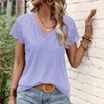 thumbnail image 4 of Birdeem Women Casual Patchwork Lace Solid Short Sleeve V-Neck Tops, 4 of 6