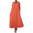thumbnail image 2 of Fznquz Robes Orange pour Femmes à Manches Longues Unies Grande Taille Robe Trapèze Maxi Ample Décontractée avec Poches Mode de Printemps pour Femmes, 2 of 8