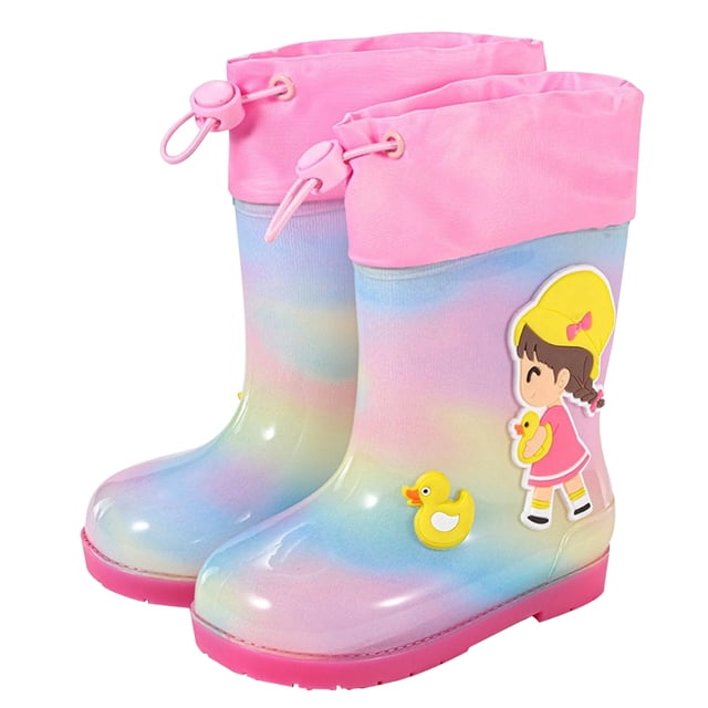 PMVFHDE Bottes de Pluie Rouges pour Tout-Petits Chaussures de Pluie pour Enfants Galoches Dessin Animé Garçons et Filles Bottes de Pluie pour Bébé Dessin Animé Chaussures d'Eau Rose,10