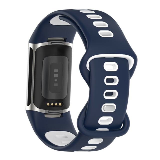Mignova Bracelet Compatible avec Fitbit Charge 5, Bracelet de Rechange Bracelet de Montre Ajustable, Bracelets Classiques Mode en Silicone Souple Entraînement Physique Sport Respirants Compatibles avec Fitbit Charge 5 (Marine+blanc)