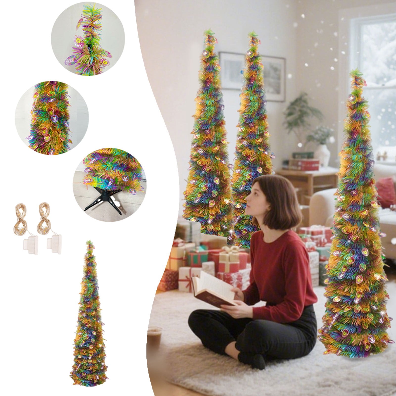 UsTZtai under $5! Foldable Christmas Tree with Lights, Festival Atmosphere Party Decoration, Pre-Lit Holiday Tree for Home
