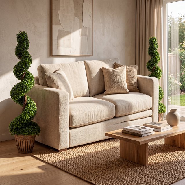 Gymax Arbre Topiaire Artificiel en Spirale de 4 Pi Plante de Verdure Factice avec Pot en Plastique Rétro Rempli de Ciment