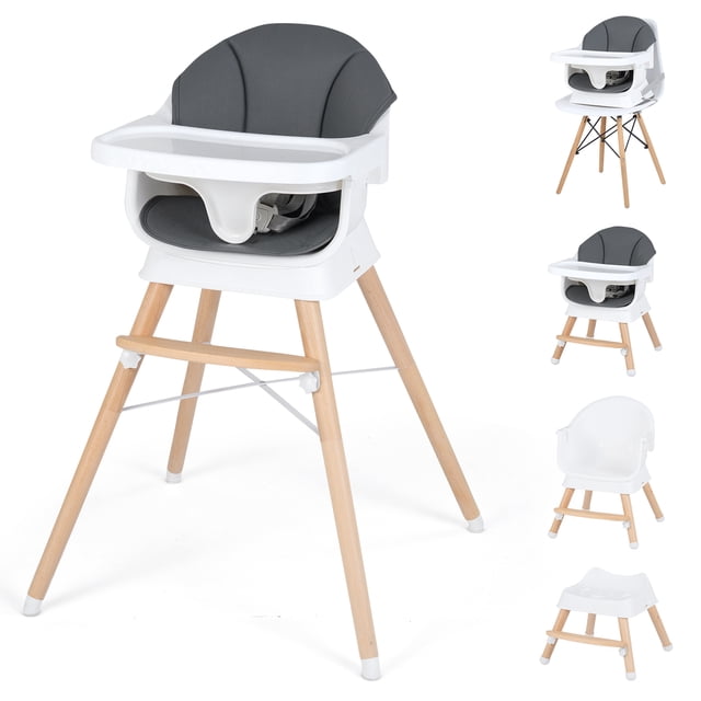 Costway Solid Wood Baby Feeding Chair Convertible High Chair for Babies & Toddlers,