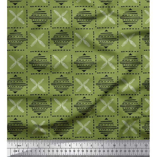 Soimoi Velvet Fabric Leaves & Geometric Block Decor Fabric Printed Yard 58 Inch Wide