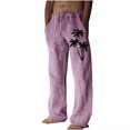 thumbnail image 2 of cllios Cotton Linen Pants for Men Palm Tree Tropical Print Beach Pants Regular Fit Elastic Waisted Drawstring Lounge Trousers with Pockets Lightweight Breathble Beachwear, 2 of 5