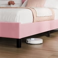 thumbnail image 4 of Twin Size Bed Frame with Adjustable Headboard, Linen Upholstered Full Platform Bedframe with Strong Wooden Slats, Mattress Foundation, No Box Spring Needed, Easy Assembly, Pink, 4 of 7