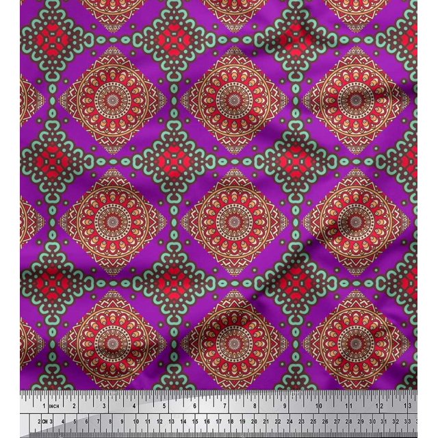 Soimoi Rayon Fabric Floral Mandala Printed Fabric 1 Yard 56 Inch Wide
