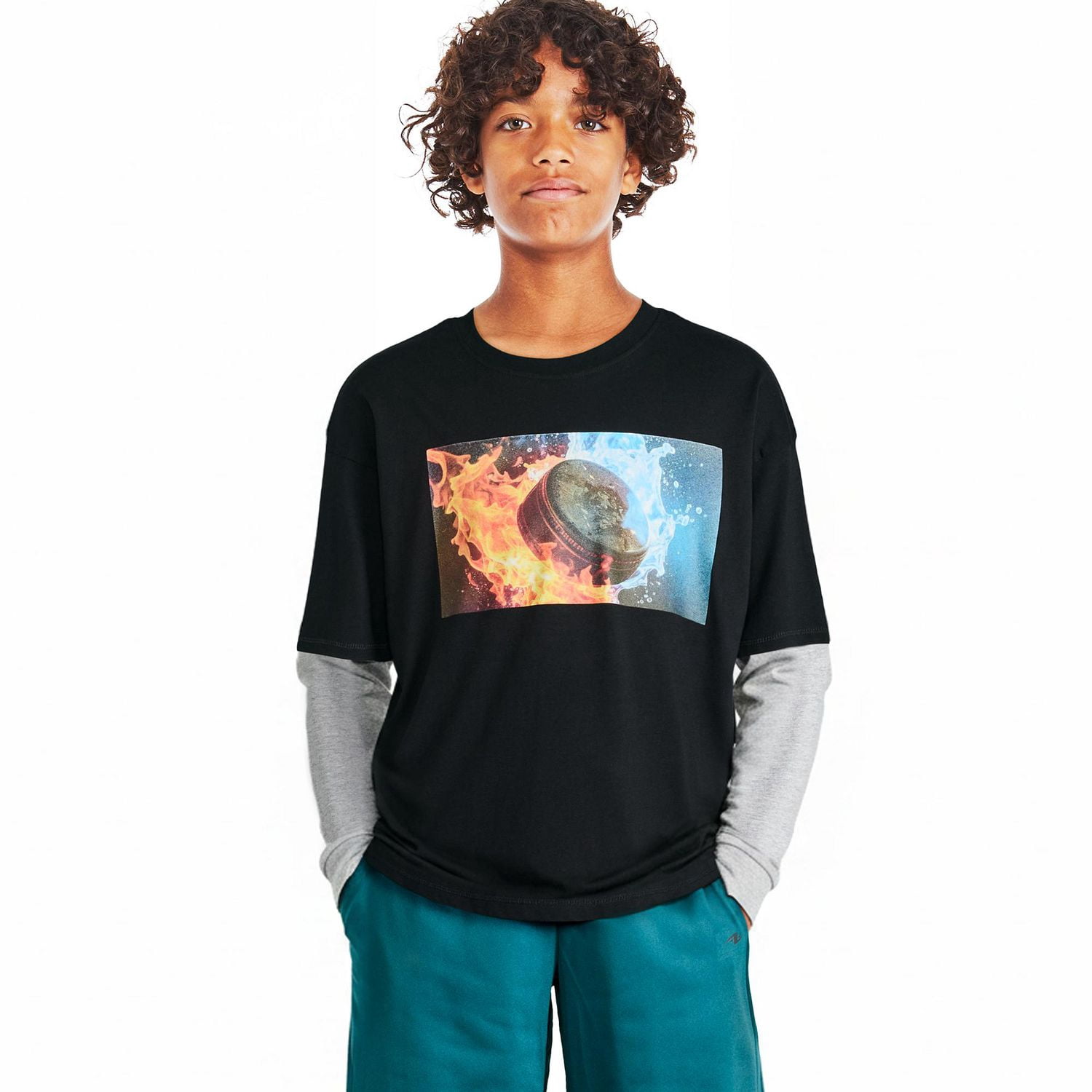 Athletic Works Boys' Long-Sleeve Fooler T-Shirt