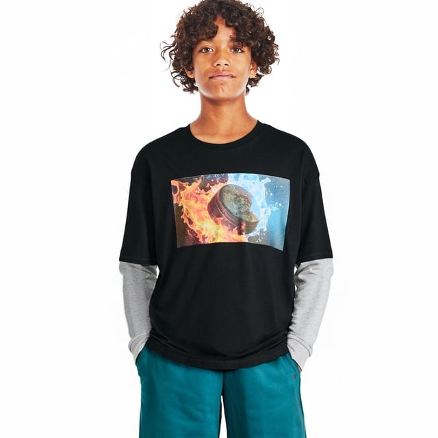 Athletic Works Boys' Long-Sleeve Fooler T-Shirt