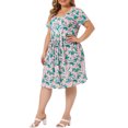 thumbnail image 4 of GRACE & GRANDEUR Robe Midi d'Été Plissée à Fleurs à Manches Courtes à Col Rond pour Femme Grande Taille3X Rose Vert, 4 of 6