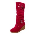 thumbnail image 2 of 2021 Chaussures Plates d'Hiver pour Femmes Bout Rond Compensées Épaisses Bottes à Tige Longue pour Dames, 2 of 5