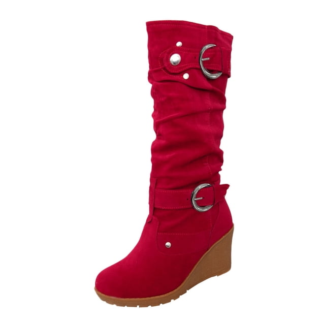 jovati Bottes à Tige Longue pour Femmes, Chaussures Plates d'Hiver à Bout Rond, Compensées Épaisses