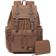 thumbnail image 1 of KAUKKO Vintage Casual Canvas and Leather Rucksack Backpack (Canvas Khaki2pc), 1 of 5
