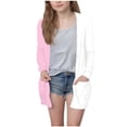thumbnail image 3 of MKOSPLRT Fall Cardigans Kids Girls Open Front Long Cardigans Color Block Lightweight Jacket Long Sleeve Cotton Cardigan with Pocket, 3 of 7