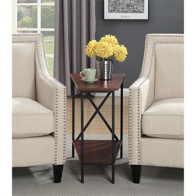 Convenience Concepts Tucson Wedge End Table in Black and Cherry Wood Finish