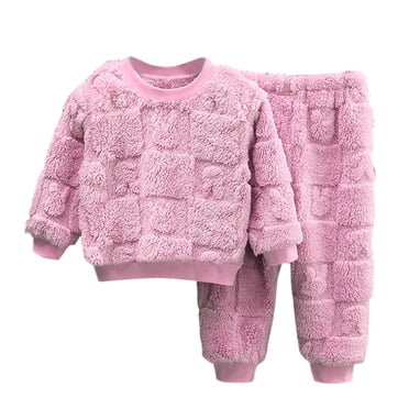 Girls Fuzzy Pants Set Warm Kids Shaggy Fleece Sweatshirt and Joggers Sets 2 Piece Winter Pajamas Outfits (4 Years, Pink)