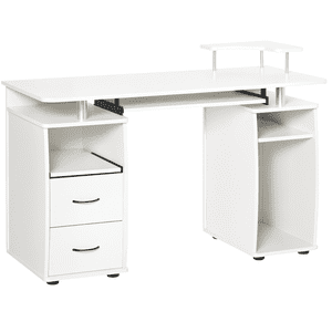HOMCOM Bureau d'ordinateur, bureau d'écriture avec plateau de clavier, CPU Support, tiroirs