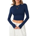 thumbnail image 2 of Faithtur T-shirt pour Femmes, Manches Longues Col Rond Ajusté Crop Top avec Trous pour les Pouces pour Usage Quotidien, 2 of 9