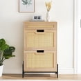 thumbnail image 3 of Bingirl Slim 24-Inch Rattan Shoe Storage Cabinet - Freestanding with Flip-Down Compartments and Drawer, Hidden Shoe Storage Organizer with Adjustable Shelves, Natural Finish, 3 of 7