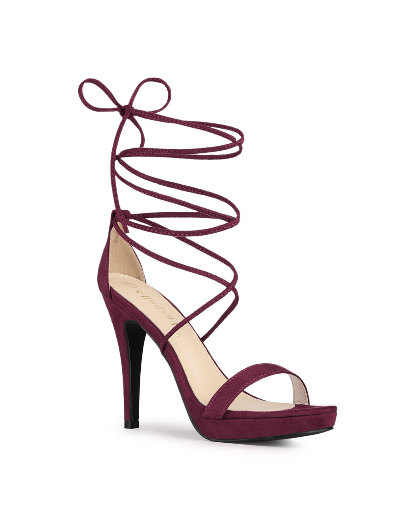 BLISSFUL STEP Sandales pour Femmes Talons Aiguilles Talons Plateforme Sandales à Lacets Bourgogne 7