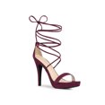thumbnail image 1 of BLISSFUL STEP Sandales pour Femmes Talons Aiguilles Talons Plateforme Sandales à Lacets Bourgogne 7, 1 of 4