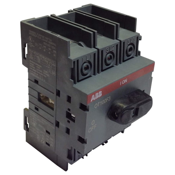 ABB OT100F3 Non-Fused Disconnect, 100 Amp, 3-Pole, Black, Manual On-off, Rotary Actuator
