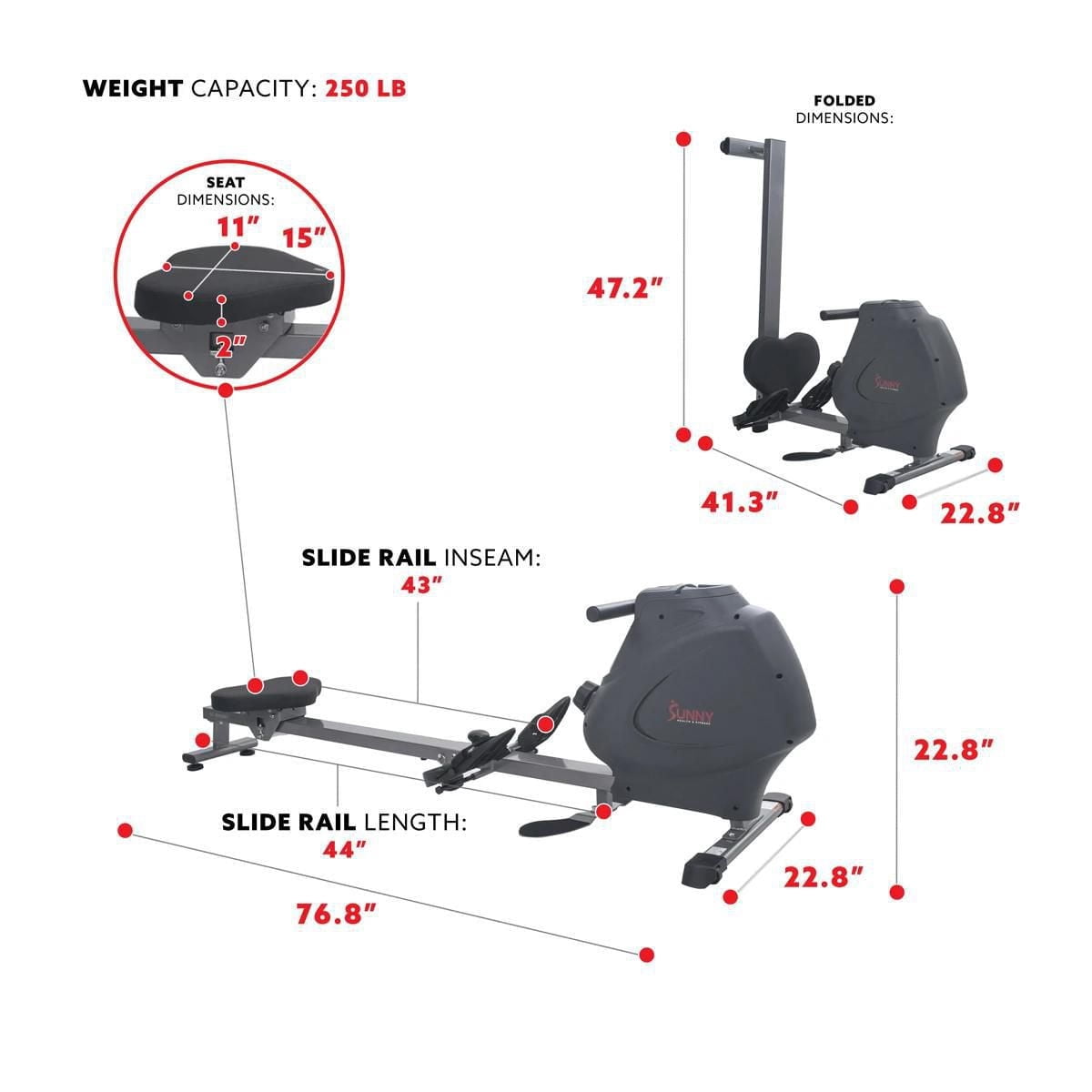 Sunny Health & Fitness Rameur magnétique SPM multifonction - SF-RW5941