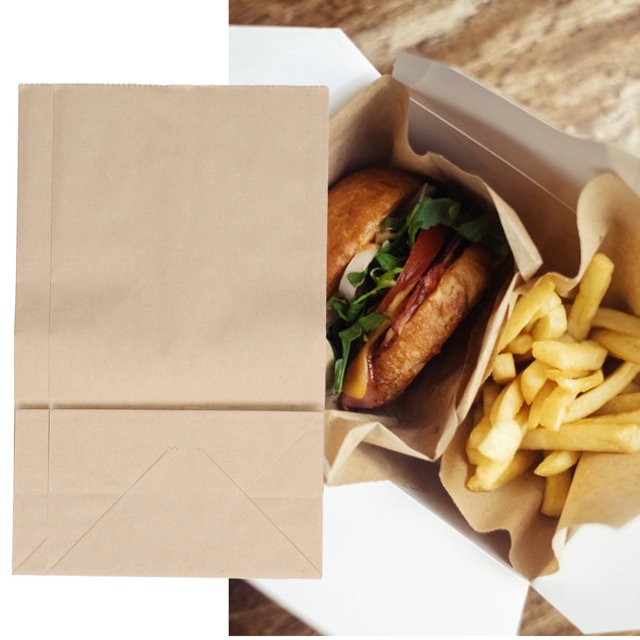 Food Paper Bag, Kraft Paper Bag Microwave Safe Tear Disposable 100 Pcs For French Fries