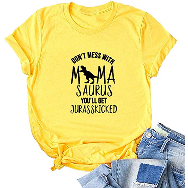 YourTops T-Shirt Femme "don't Mess with Mama Saurus" (US m, 2-Jaune)