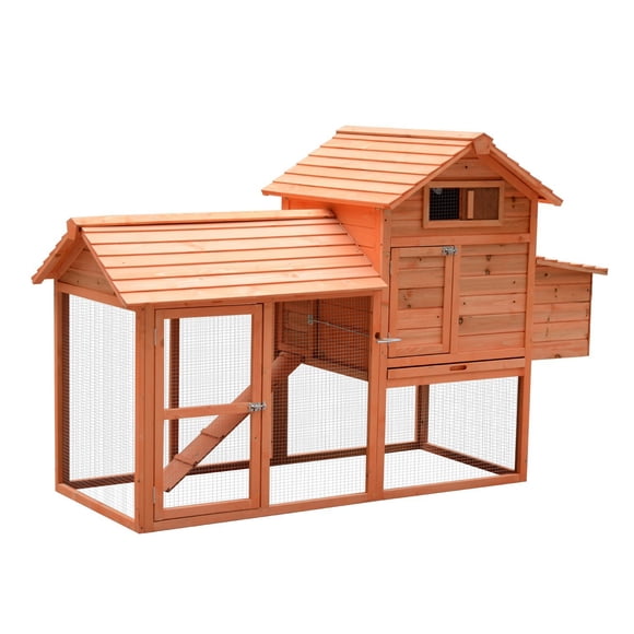 PawHut Clapier de Luxe en Bois de 82 Pouces pour Cour Arrière, Habitats de Poules et de Volailles, Clapier Maison avec Enclos et Nichoir