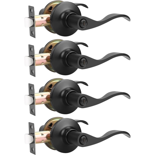 Levier de Porte en Nickel Satiné pour l'Intimité, Boutons de Porte Modernes pour Intérieur, pour Chambre et Salle de Bain, Poignée de Porte Robuste, Levier Ondulé Réversible