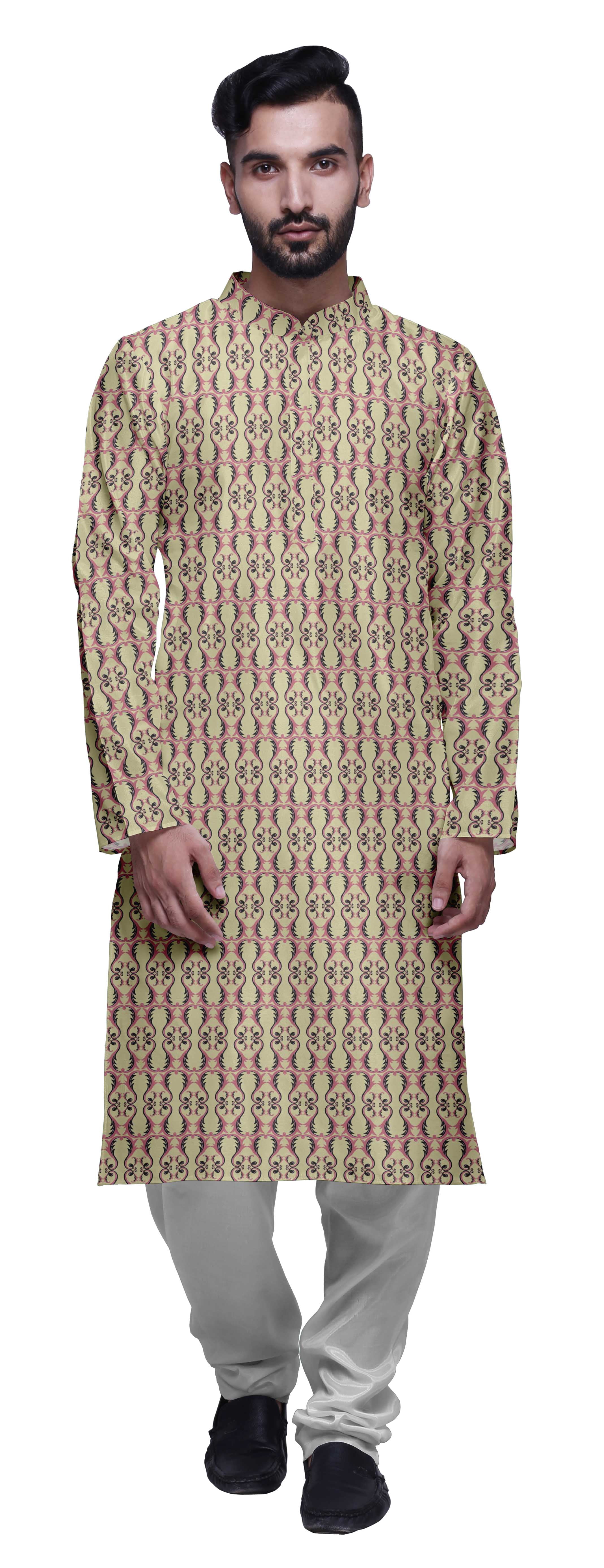 Atasi Party Wear Kurta Pajama For Men Mandarin Collar Ethnic Printed Kurta Set