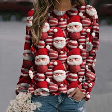 Levmjia Chandail de Noël Laid pour Femmes Chandail en Molleton Col Rond Tendance Imprimé Manches Longues Ample